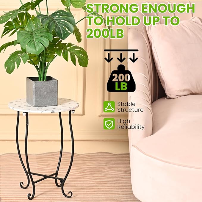 Patio Side Table, Versatile 14" Round Side Table Metal Stand for Balcony Yard Porch Bedside Rocking Chair and Pool Chair, Weather Resistant Accent Table for Indoor Outdoor Use, Easy Assembly