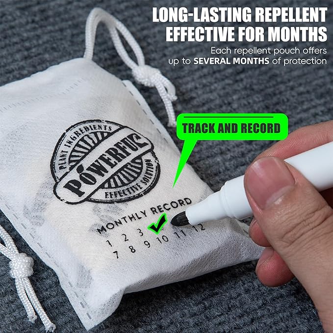 12 Pack Long-Lasting Spider Repellent Pouches - Natural Peppermint & Lemongrass Oil Blend, Indoor/Outdoor Pest Control for Closets, Attics, Garages, RVs (60 Day Protection)