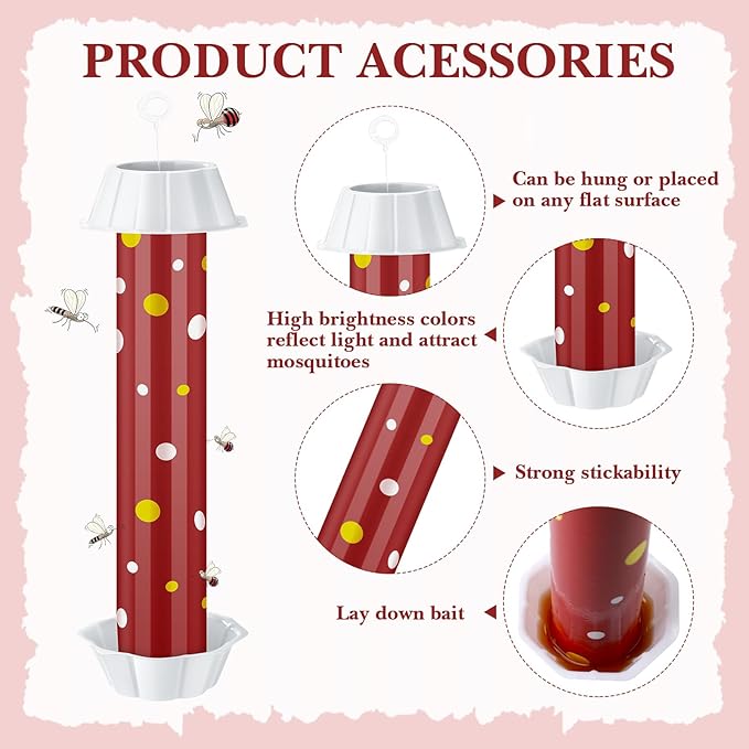 12 Pcs Sticky Fly Trap Fly Stick Indoor Outdoor Long Lasting Adhesive Fly Catcher with Hanging Hook for Wasps Gnats Bugs Insects Moths Fruit Flies Mosquitoes Spiders Fleas (Red, White)