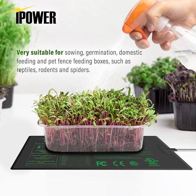 iPower 10" x 20.75" Seeding Heat Mat with New-Upgraded Carbon Film, Indoor Gardening Plant Germination Starting Pad, Durable Waterproof, Black