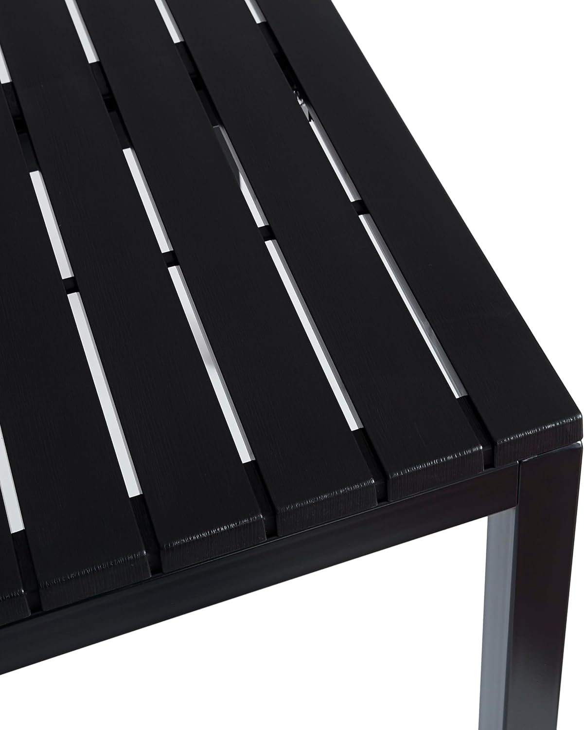 Plastic Outdoor Dining Table with Metal Legs, Weather Resistance, Home Patio Table, Restaraunt Outdoor Table, Quick Assembly (Black)