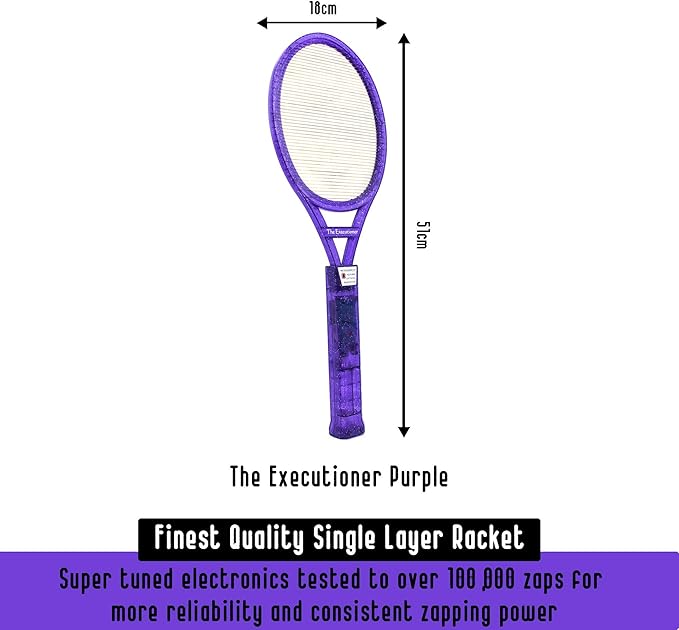 The Executioner Fly Zapper Mosquito, Wasp, Bug, Insect Killer Swatter Electric Fly Zapper Racket Single Layer for Efficient Zapping Indoor Outdoor (Purple)