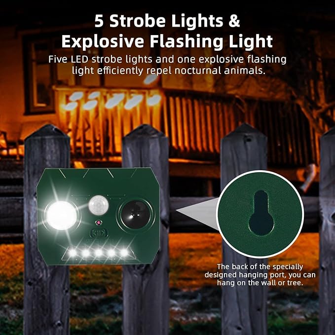 Solar Ultrasonic Animal Repellent Outdoor, Deer Repellent Devices, Waterproof Cat Rabbit Repeller with Motion Detection Flash Light to Deterrent Squirrel Dog Skunk Raccoon for Garden Yard Farm(4Pack)