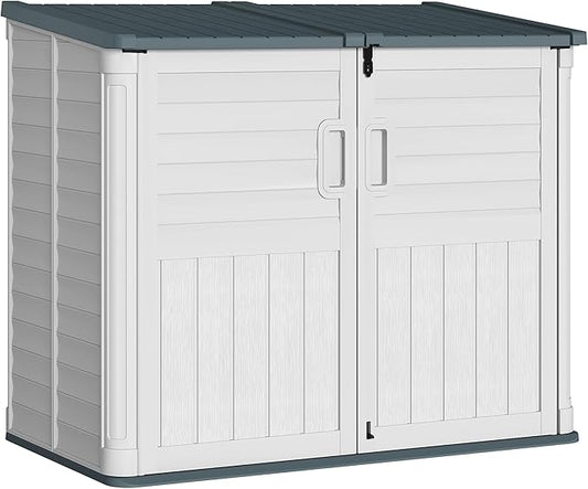 Greesum Outdoor Resin Storage Shed, 34 Cu.ft Horizontal Outdoor Storage Box Waterproof for Garden, Pool Storage, Garbage Cans, Beige