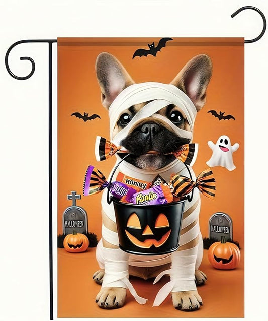 Halloween Decorations Outdoor Garden Flag 12x18 Inch Double Sided French Bulldog Dog Pumpkin Ghost Fall Decor Yard Lawn Porch Patio Halloween Garden Flags