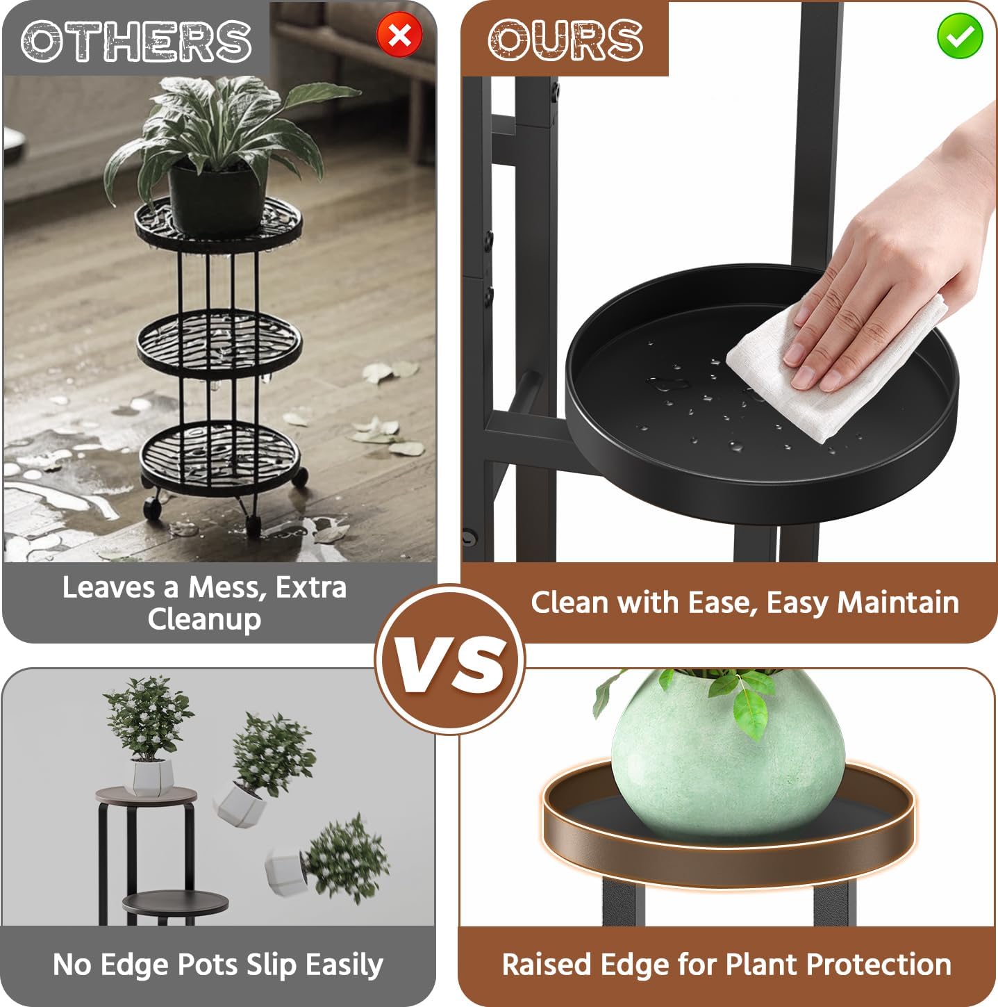 LASZOLA Black 5 Tier Plant Stand Indoor Heavy Duty Rack for Modern House Planter, Metal and Wooden Vertical Organizer Decor Narrow Bathroom Floor, Sturdy Multi Level Flower Holder Raised, Cat Proof