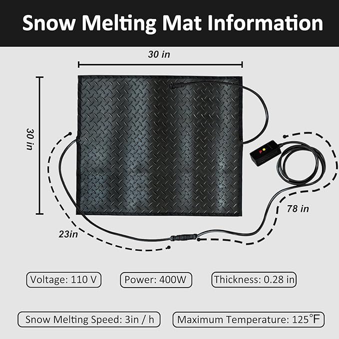 30'' x 30'' Snow Melting Mats Outdoor, Heated Snow Melting Mats, Electric Ice Melting Mats For Winter Snow Removal,Driveway Heating Mat For Snow,Heated Walkway Mats Outdoor With With 10ft Power Cord