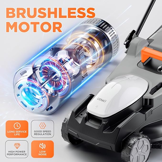 Litheli 16.2 Inch Lawn Mower 2x20V Electric Coreless Lawn Mower Lightweight Push Mower with 6-Position Height Adjustment, 2 x 4.0Ah Battery Include