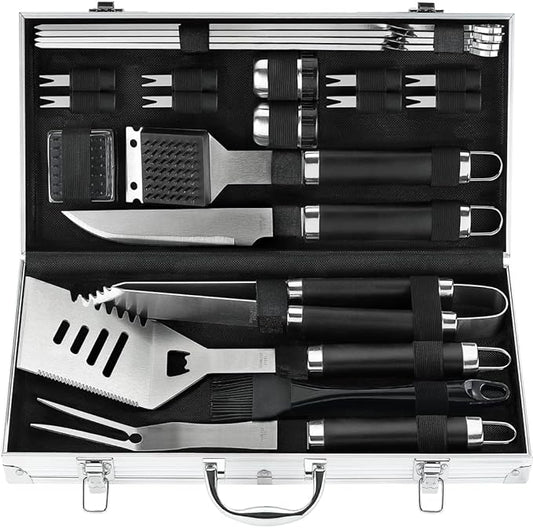 POLIGO 22PCS Heavy Duty BBQ Grill Accessories Set, Non-Slip Grill Tools for Outdoor Grill Set Thicker Stainless Steel Grill Utensils Set, Deluxe Grilling Tools Set in Aluminum Case Ideal Gifts for Men