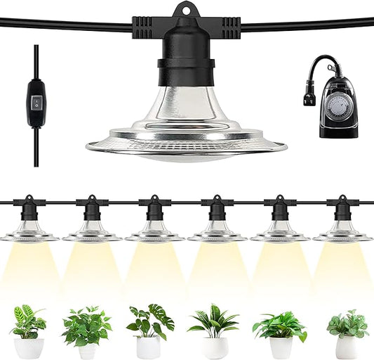 Outdoor LED Grow Lights, Waterproof String Plant Growing Light, Full Spectrum Growth Light with Timer, Suitable for Garden, Farm, Flower, Seedling Greenhouse Grow Light (6 Lights)
