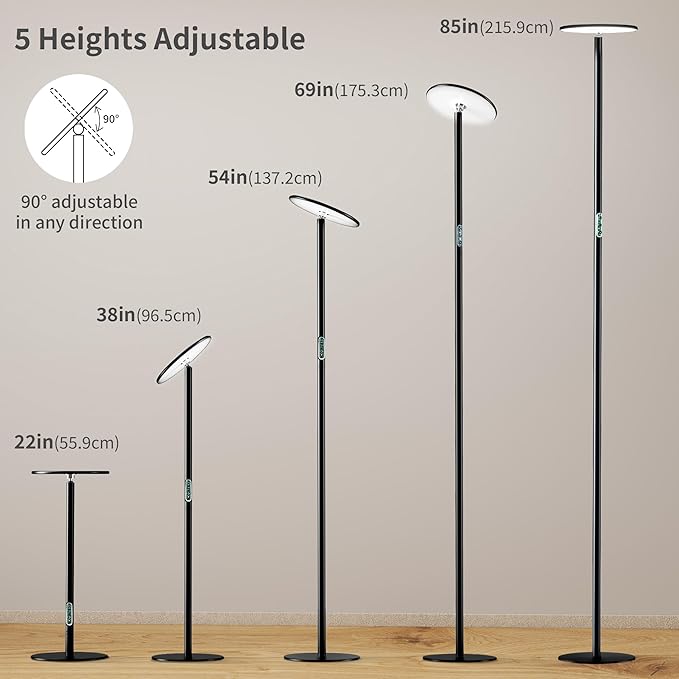 chiphy Grow Lights, 85" Full Spectrum Plant Light for Indoor Plants, 4/8/12H Timer, 60W Grow Lamp, 10 Dimmable Brightness, Height Adjustable, Remote Control, Ideal for Large Tall Plants