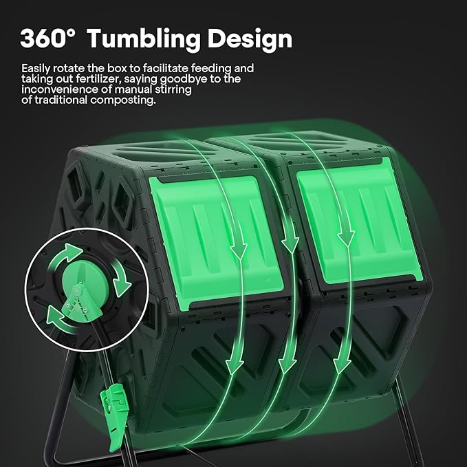 Athena Collection Chamber Compost Tumbler, 34 Gallon Outdoor Composter with Easy Assembly, Tumbling Compost Bin in PP Material for Garden, Yard & Kitchen Waste, Includes Gloves