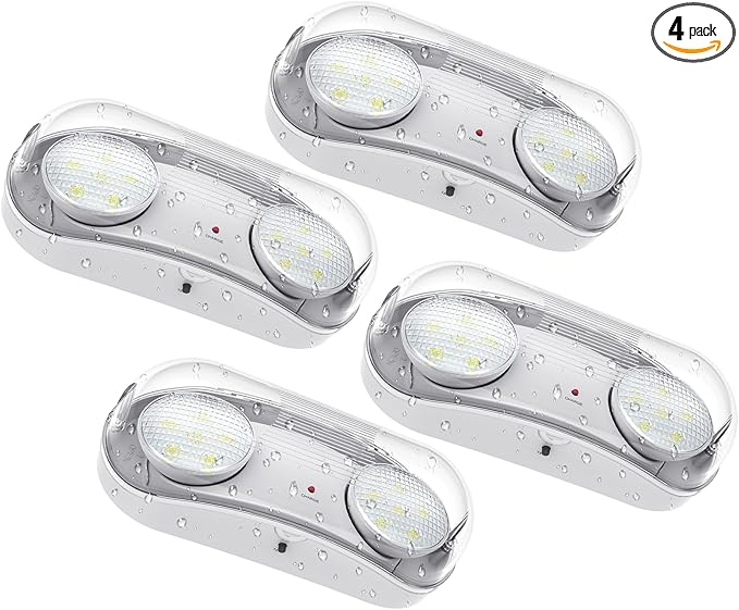 Outdoor Emergency Light with Battery Backup, Exterior Emergency Exit Lights Hardwired, Wet Location LED Egress Lights, Waterproof Commercial Emergency Lighting Fixture, 120-347V, UL Listed(4 Pack)