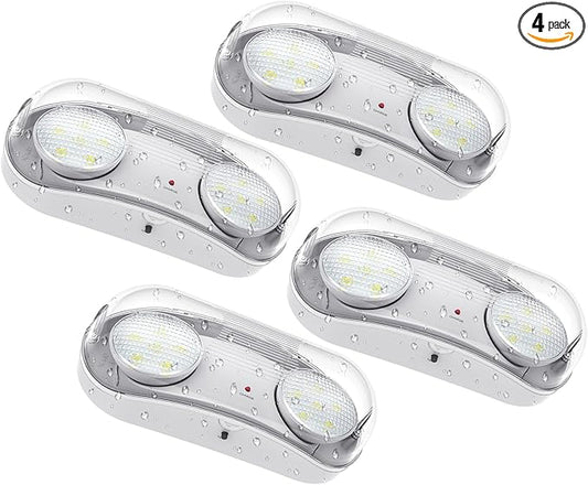 Outdoor Emergency Light with Battery Backup, Exterior Emergency Exit Lights Hardwired, Wet Location LED Egress Lights, Waterproof Commercial Emergency Lighting Fixture, 120-347V, UL Listed(4 Pack)
