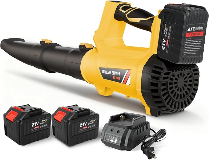 Leaf Blower Cordless, 21V Battery Powered Leaf Blower with 2 x 6.0Ah Batteries and Charger, 6 Speed Levels, 650 CFM 280 MPH Lightweight Leaf Blowers for Lawn Care, Patio, Dust, Blowing Leaves, Snow