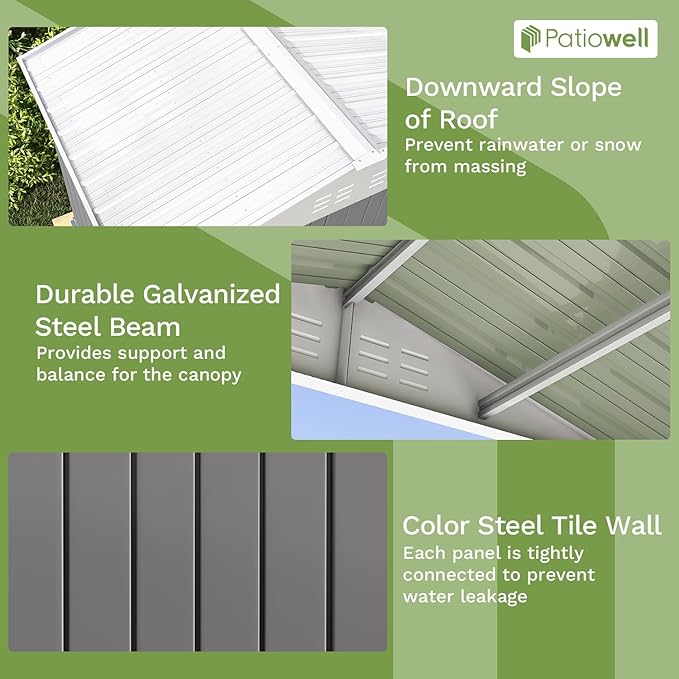 Patiowell 8x6 FT Outdoor Storage Shed, Garden Storage Shed with Sloping Roof and Double Lockable Door, Outdoor Shed for Backyard Garden Patio Lawn, Gray