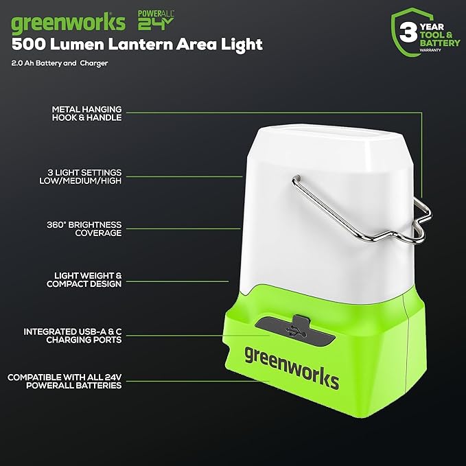 Greenworks 48V (2x24V) Cordless Yard Tool Combo - 21" Self - Propelled Mower, 12" Trimmer, Blower + 24V 500 Lumen Lantern