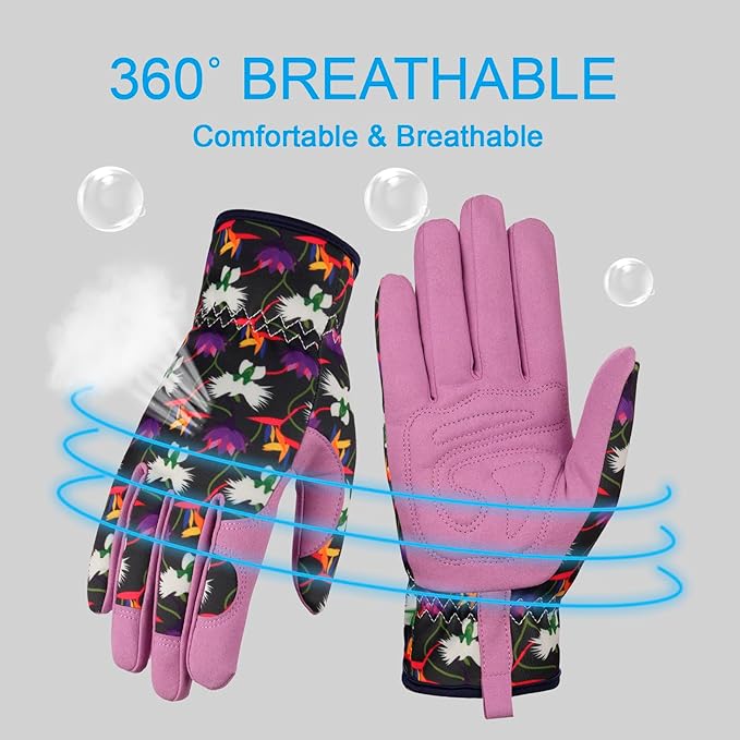Bamllum Leather Gardening Gloves for Women - Working Gloves for Weeding, Digging, Planting, Raking and Pruning