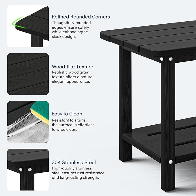 nevilywood Adirondack Square Side Table - 18.4" Large Panel HDPE Outdoor End Table - Weatherproof, Rustproof & Low Maintenance for Patio, Lawn, Pool, Indoor Use (Black)