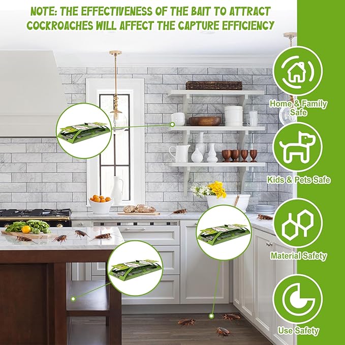 24 Pack Roach Traps Indoor, Sticky Traps for Cockroaches Indoor Home, Sticky Glue Roach Traps, Roach Bait Cockroach Trap for Roach Ants Spiders