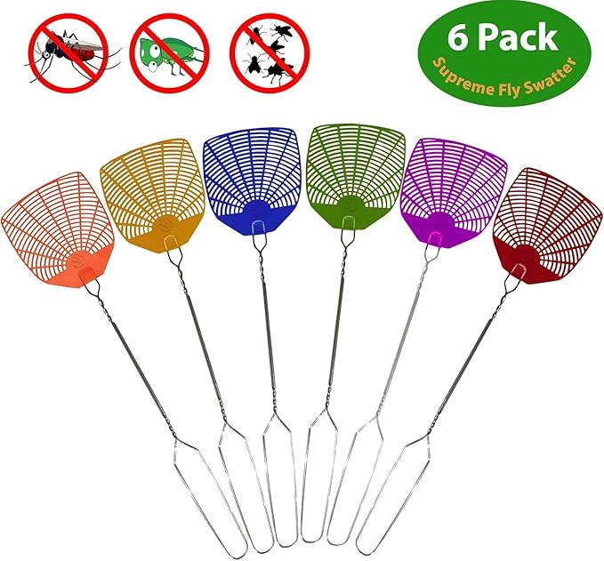 Supreme Bug & Fly Swatter 6-Pack – Braided Metal Handle 6 Pack Fly Swatters, Multi Pack Colors, – for Indoor/Outdoor – Flyswatter