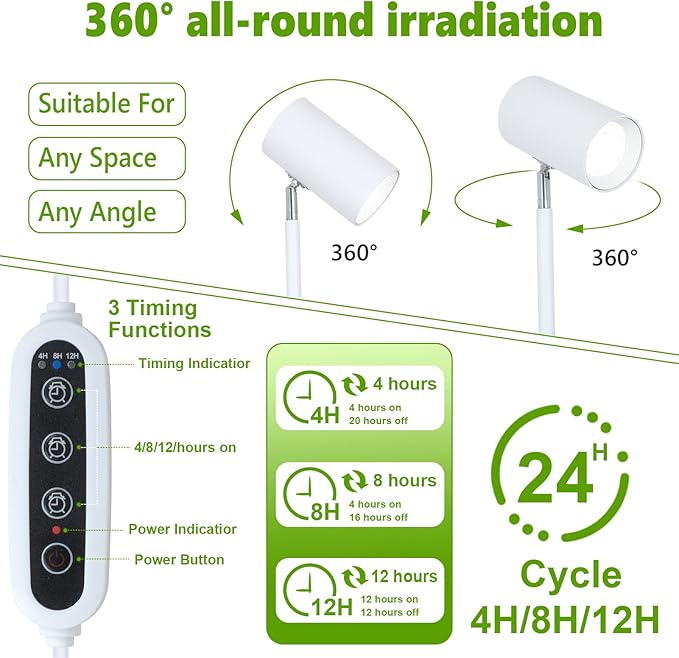 HMVPL 40W Grow Lights Stand for Indoor Plants Full Spectrum, Standing Plant Light for Indoor Growing with COB Plant Light Bulb, 4/8/12H Timer, Tall Growth Floor Lamp for Large Plant (6 Level Height)