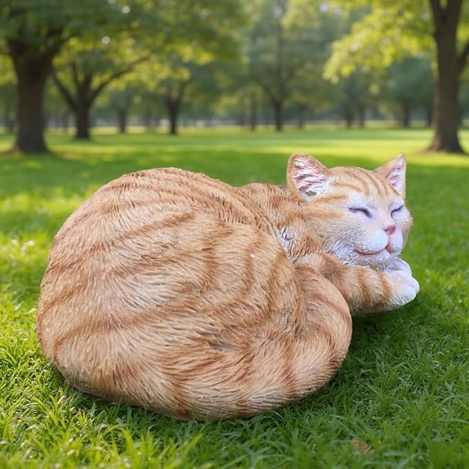 Tabby Sleep Cat Statues Outdoor Decorative, Cat Memorial Statue for Yard Lawn Patio Porch, Garden Pet Grave Marker Figures, 9.44" L x 6.29" W x 4.33" H