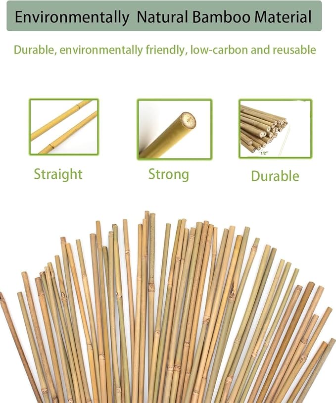 60 Pack 58 inch Bamboo Stakes for Plant with 200 Twist Ties Bamboo Sticks Plant Support Garden Stakes Poles for Tomatoes Cucumber Grapes Pole Beans Trees Potted Dahlia Flowers