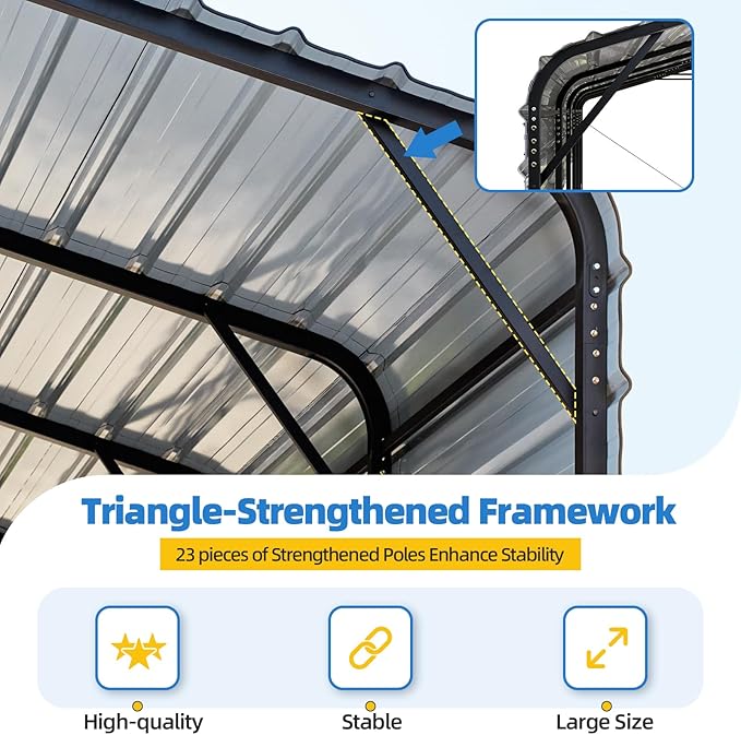 YOLENY 14x20 FT RV Carport, Heavy Duty Metal Carport with Reinforced Metal Frame & Galvanized Roof, Weather-Resistant Car Shelter for RV, Cars, Trucks, Boats, SUVs, and Tractors, Gray