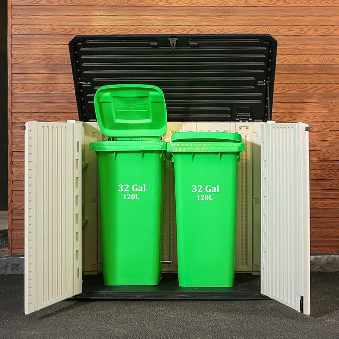 HOMSPARK Storage Shed Weather Resistance, Multi-Purpose Outdoor Storage Cabinet for Backyards and Patios, 26 Cu.ft Capacity Horizontal Storage Shed for Bike, Lawnmower, Trash Cans, Patio Accessories