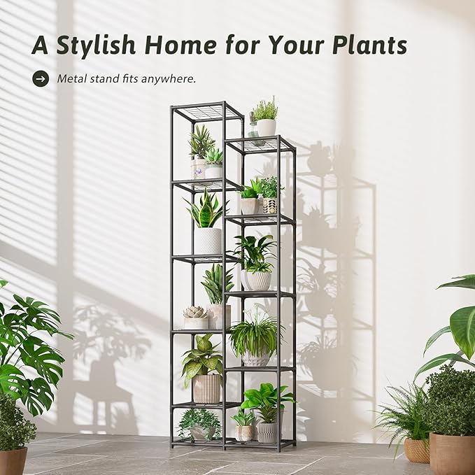 Tall Plant Stand Indoor Outdoor Corner Metal Flower Pot Stands for Multiple Plants Heavy Duty Waterproof Plant Shelf for Patio Garden Balcony Living Room Bedroom