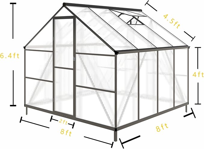 8x8 FT Greenhouse for Outdoors,Green House for Outside,Dark Gray