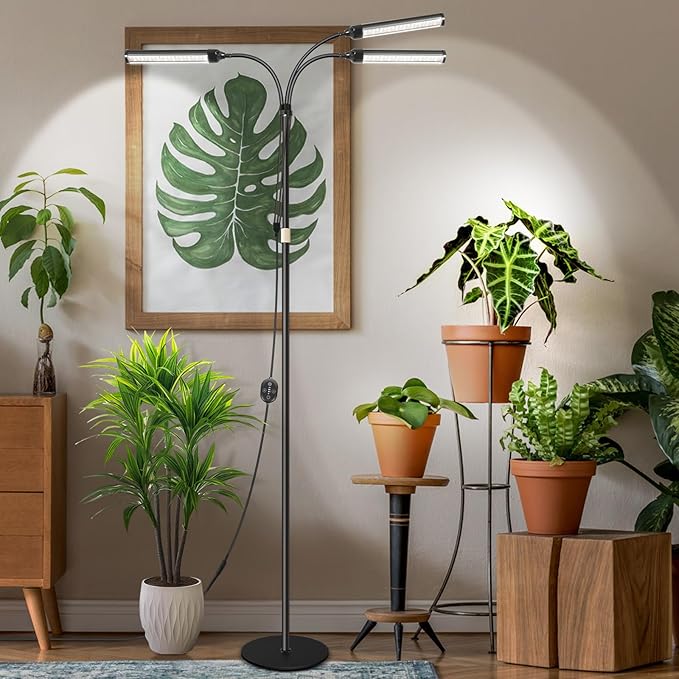 Large Plant Lights for Indoor Growing 24V, 660nm-Enhanced Full Spectrum, LM281B+ LED Grow Light, Plant Light with Timer & Dimming, Adjustable Height 24–70in, 9.8in Base, 28W, 560μmol/s/m²@6in