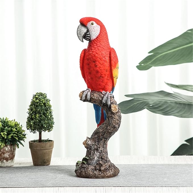 Macaw Parrot Tree Hugger Garden Statue, Resin Parrot Figurine - Lifelike Tropical Bird Sculpture for Patio Lawn Yard Home Desktop Decoration - Red