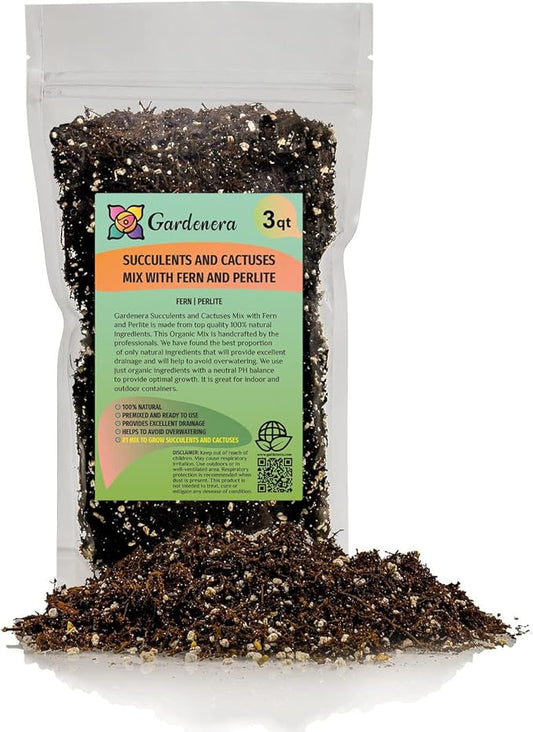 Premium Organic Potting Soil, Succulent & Cactus Soil Mix, Fast Draining Pre-Mixed Blend - Horticultural Perlite (25%) + Peat Moss (75%) - Made in USA - 3 Quart