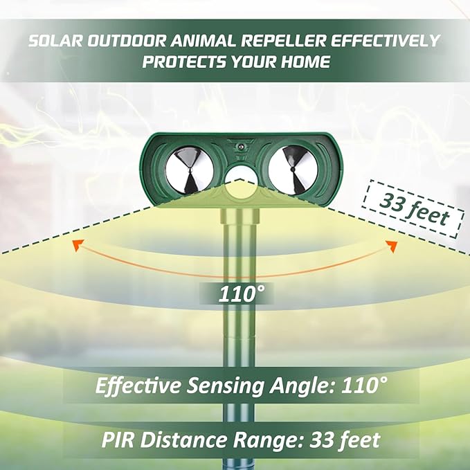 4 Pack Ultrasonic Animal Repellent Solar Deer Repellent Devices Cat Repellent Outdoor Animal Cat Deterrent to Repel Dog, Squirrel, Raccoons, and Rabbits Skunk Waterproof with Motion Sensor