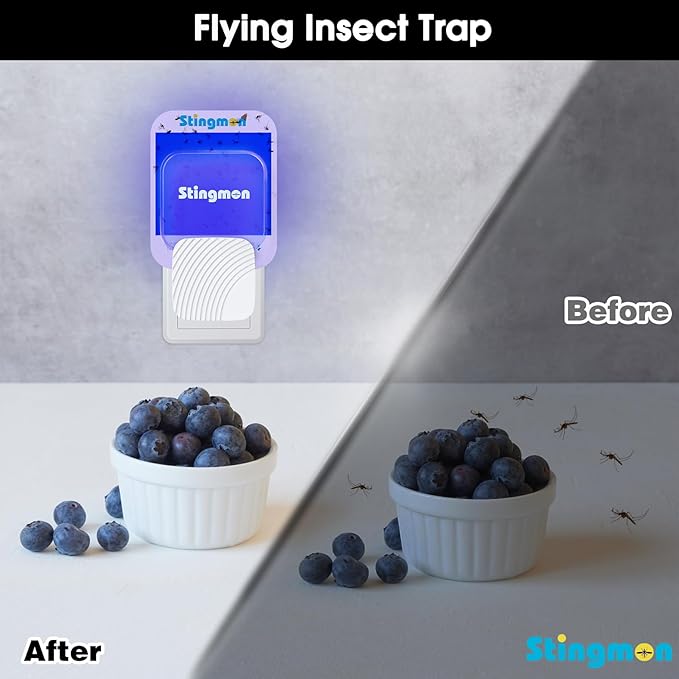 Indoor Fly Trap (1 Indoor Bug Zapper + 6 Refills) Plug-in Flying Insect Trap Fruit Fly Traps for Indoors with UV Light Gnat Traps for House Indoors Gnat Killer Home Office