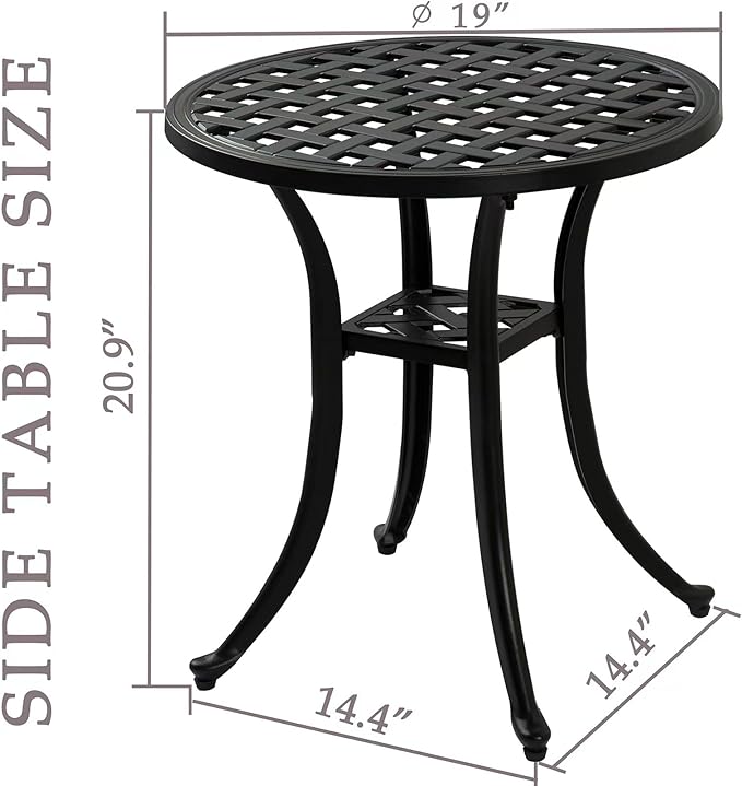 Outdoor Cast Aluminum Side Table End Table for Patio, Backyard, Pool, Indoor Companion, Easy Maintenance and Weather Resistant, Black…