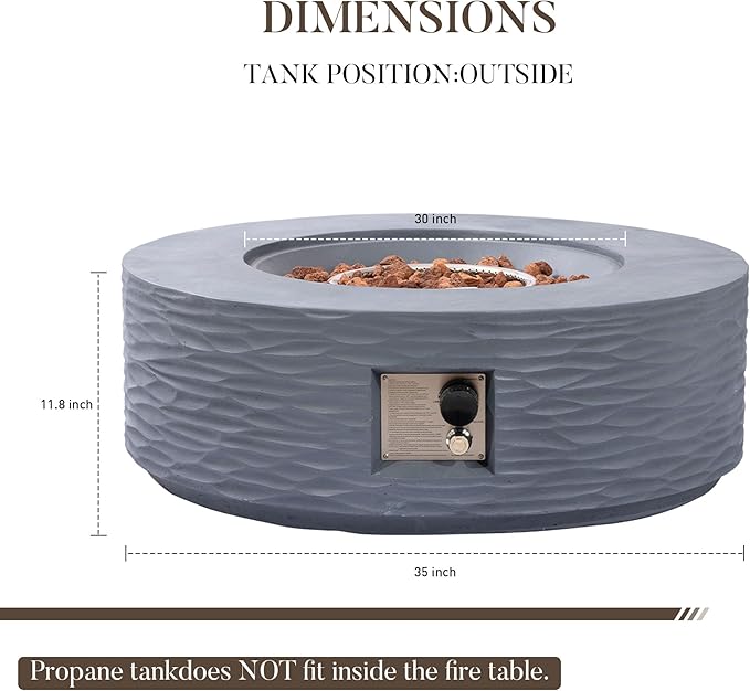 Cosiest Propane Fire Pit for Outside, 35 in Round Gas Fire Pits for Outdoor Patio, CSA Certified, 50000 BTU Concrete Rectangle Base with Rain Cover, Free Lava Rocks