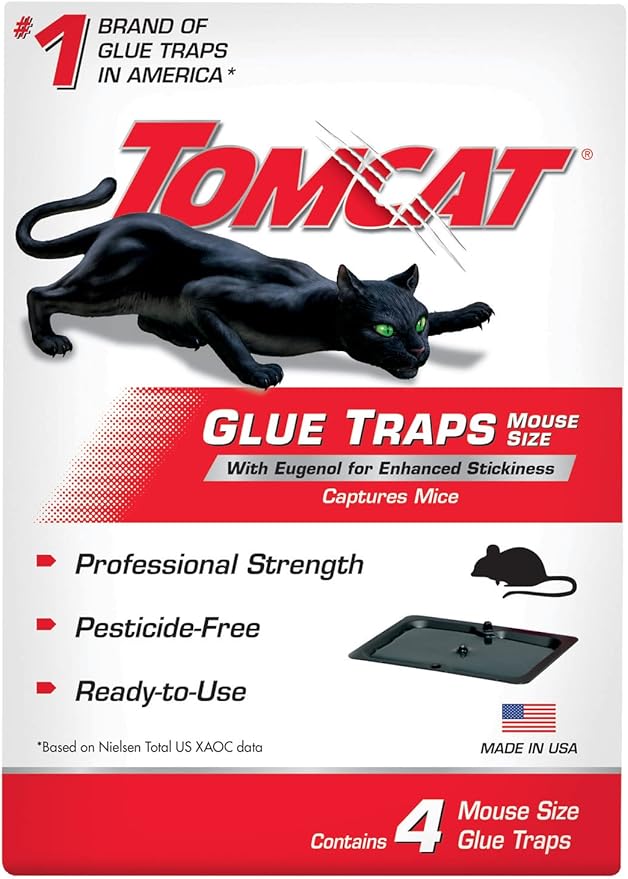 Tomcat Mouse Trap with Immediate Grip Glue for Mice, Cockroaches, and Spiders, Ready-to-Use, 4-Pack (16 Glue Traps)