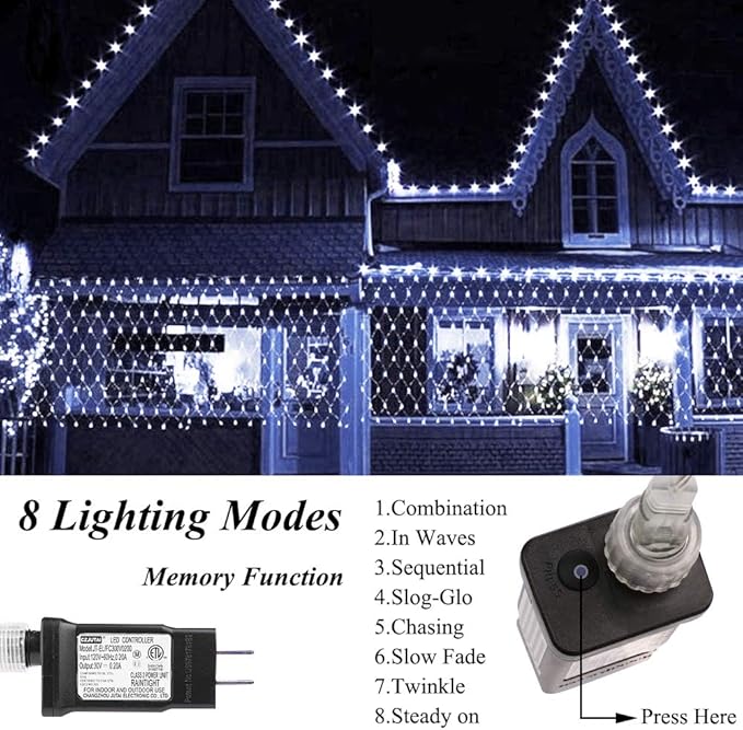 LED Net Lights Mesh Lights, 240LED Timer Tree Warp Fairy Lights Outdoor Hanging String Light for Christmas, Halloween, Garden, Walkway, Bushes Decor-9.8ft x 6.6ft(White)