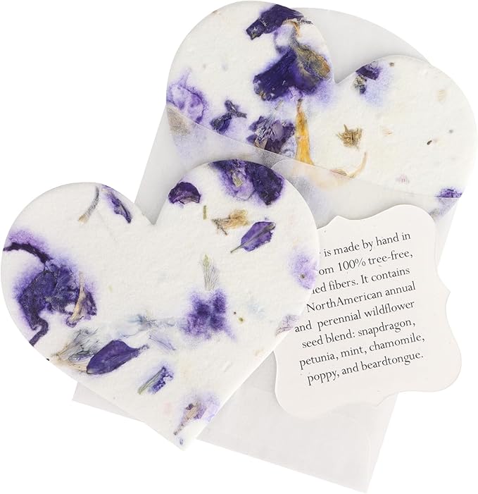 Set of 24 Purple Heart – Plantable Seed Paper Embedded with Wildflower Seeds for Bridal Shower, Wedding Gift, Birthday, & Other Milestone Celebrations