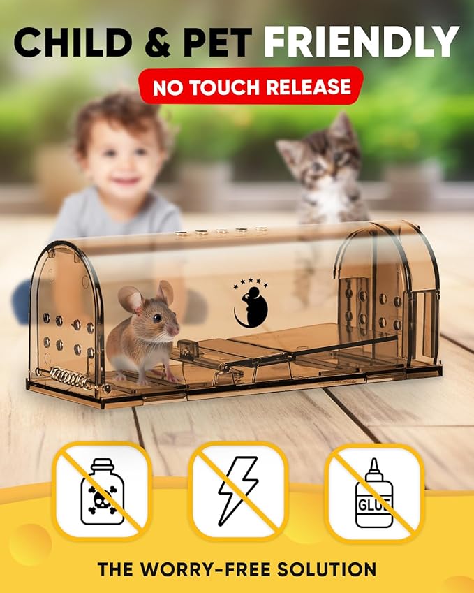 Motel Mouse Humane No Kill Live Catch and Release Mouse Traps, Reusable with Cleaning Brush - 2 Pack