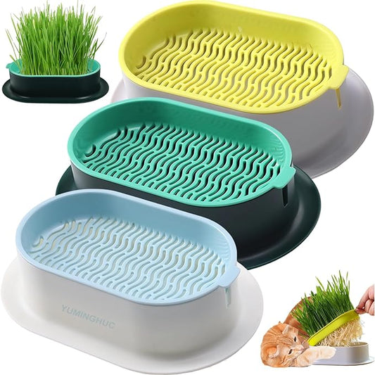 3Pcs Cat Grass Planter (No Seeds Included) Wheatgrass Planting Trays Hydroponic Cat Grass Growing Kits for Indoor Cats Soilless Organic Nursery Box Pet Grass Pot (J)