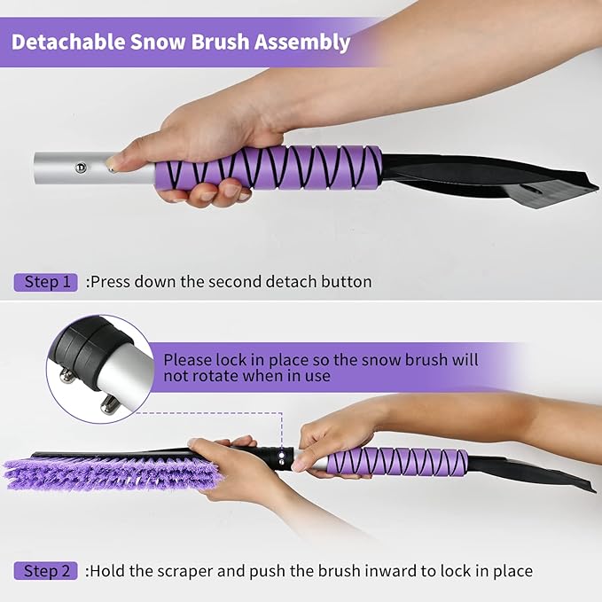 27" Snow Brush and Ice Scrapers for Car Windshield 2 Pack |Scratch-Free Bristle Head PVC Snow Brush & Foam Grip Window Snow Scraper Snow Removal Tool with Aluminum Body for Truck, SUV,Purple
