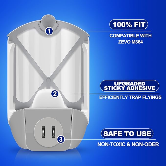 Bigear Refill Cartridges Kit Compatible with Zevo Plug-in Light Refill M364 M364A and Max, 16 Pack Upgraded High-Stick Replacement Refill Cartridge for Plug-in Light M364 and Max, 100% Fit