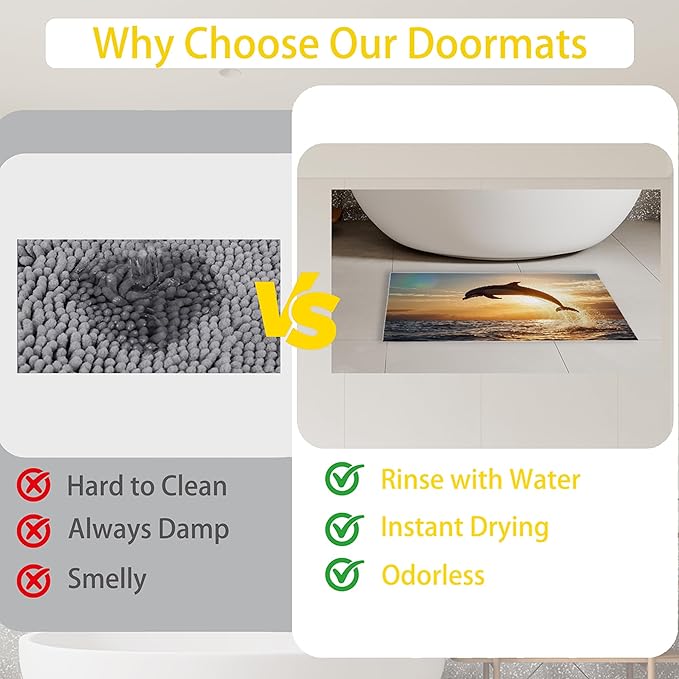 Welcome Mat Indoor,Jumping Dolphin Front Door Mat,Sea Sunset Entryway Rug for Porch Patio Non-Slip Outdoor Entry Doormat for Back Door Outside Entrance Hallways,30 x 17 Inch