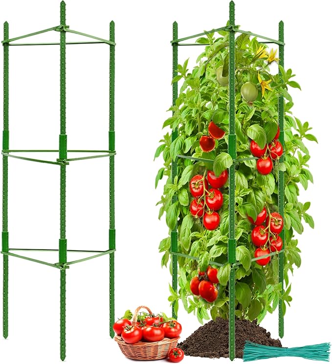 Halatool 2 Pack Tomato Cages for Garden,Up to 48in(4FT) Adjustable Tomato Cage,Garden Stakes Tomato Trellis for Pots,Tomato Plant Support for Raised Garden Bed&Climbing Vegetables Flowers(Green)