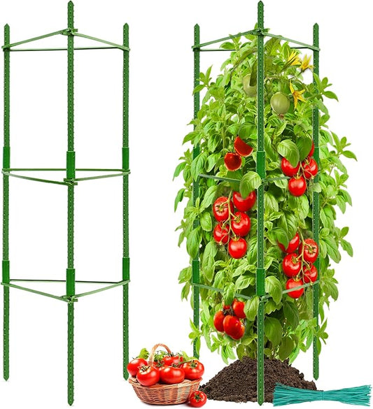 Halatool 2 Pack Tomato Cages for Garden,Up to 48in(4FT) Adjustable Tomato Cage,Garden Stakes Tomato Trellis for Pots,Tomato Plant Support for Raised Garden Bed&Climbing Vegetables Flowers(Green)