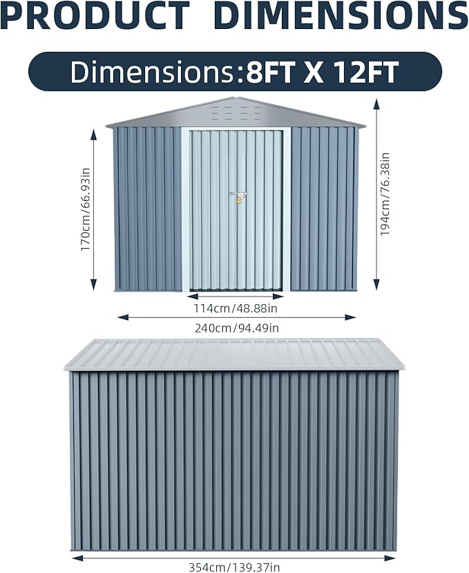 8x12 FT Outdoor Storage Shed,Large Metal Tool Sheds with Updated Frame Structure,Lockable Doors and Air Vents,Outside Garden Storage Shed for Outdoor,Garden Shed for Backyard Garden Patio Lawn